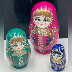 3pc Hand Painted Russian Matryoshka Wooden Stacking Nesting Doll Traditional Set